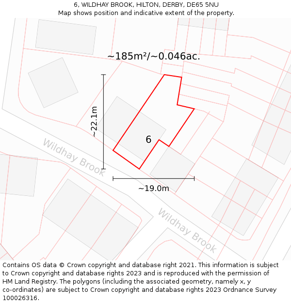 6, WILDHAY BROOK, HILTON, DERBY, DE65 5NU: Plot and title map