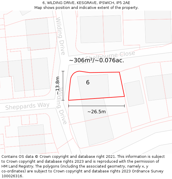 6, WILDING DRIVE, KESGRAVE, IPSWICH, IP5 2AE: Plot and title map