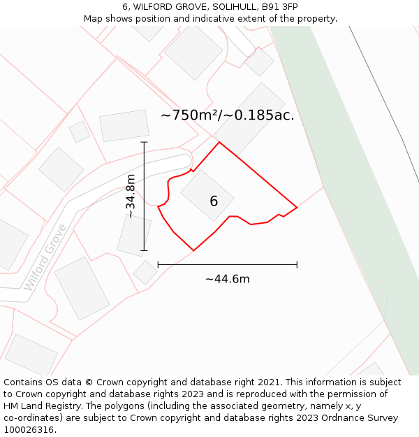 6, WILFORD GROVE, SOLIHULL, B91 3FP: Plot and title map