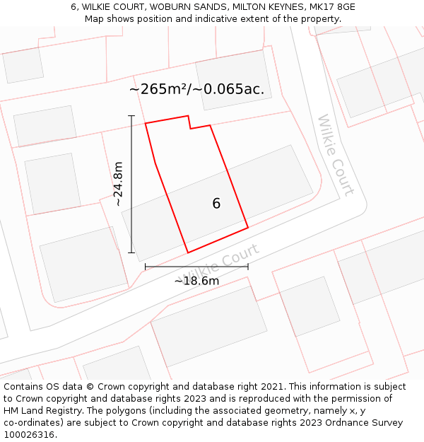 6, WILKIE COURT, WOBURN SANDS, MILTON KEYNES, MK17 8GE: Plot and title map