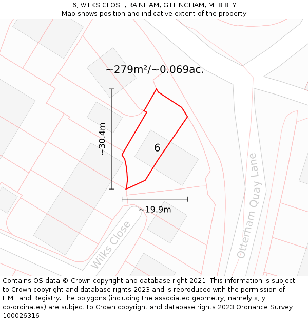 6, WILKS CLOSE, RAINHAM, GILLINGHAM, ME8 8EY: Plot and title map