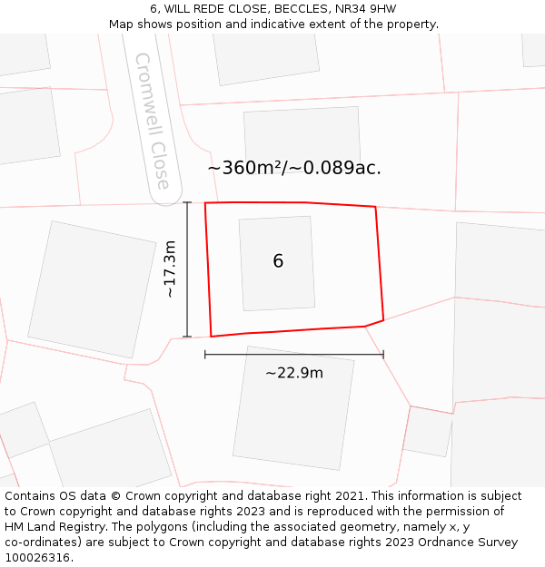 6, WILL REDE CLOSE, BECCLES, NR34 9HW: Plot and title map