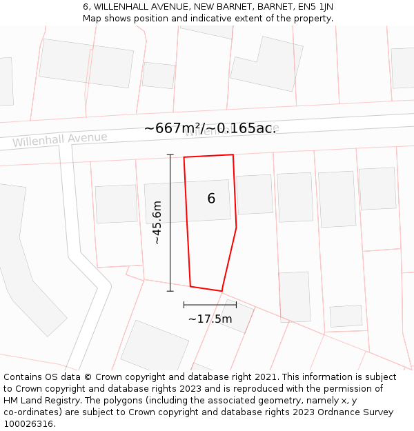 6, WILLENHALL AVENUE, NEW BARNET, BARNET, EN5 1JN: Plot and title map