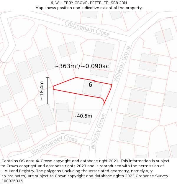 6, WILLERBY GROVE, PETERLEE, SR8 2RN: Plot and title map