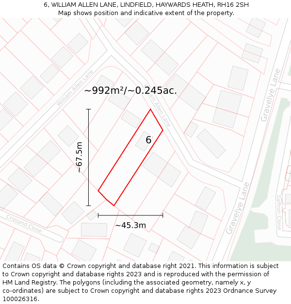 6, WILLIAM ALLEN LANE, LINDFIELD, HAYWARDS HEATH, RH16 2SH: Plot and title map
