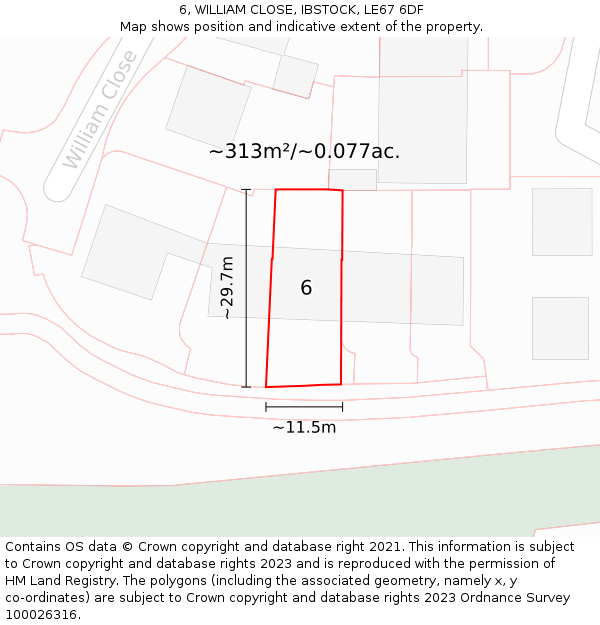 6, WILLIAM CLOSE, IBSTOCK, LE67 6DF: Plot and title map