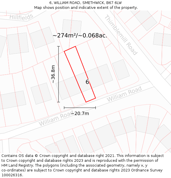 6, WILLIAM ROAD, SMETHWICK, B67 6LW: Plot and title map