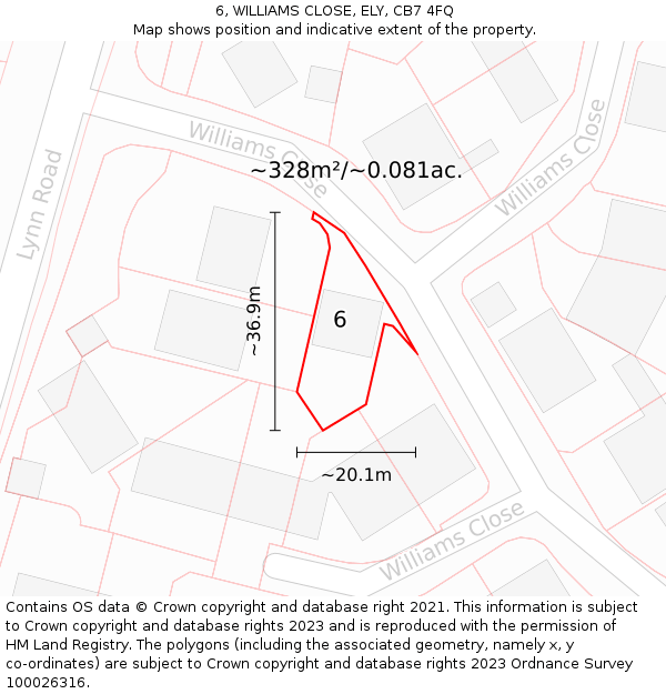 6, WILLIAMS CLOSE, ELY, CB7 4FQ: Plot and title map