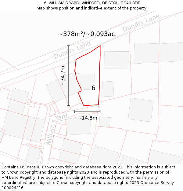 6, WILLIAM'S YARD, WINFORD, BRISTOL, BS40 8DF: Plot and title map