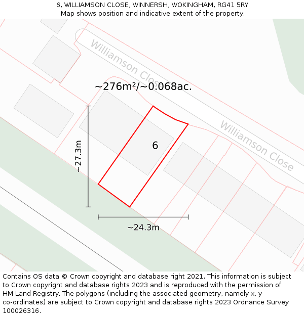6, WILLIAMSON CLOSE, WINNERSH, WOKINGHAM, RG41 5RY: Plot and title map