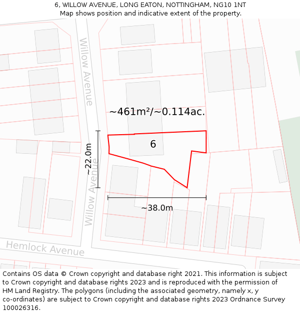 6, WILLOW AVENUE, LONG EATON, NOTTINGHAM, NG10 1NT: Plot and title map