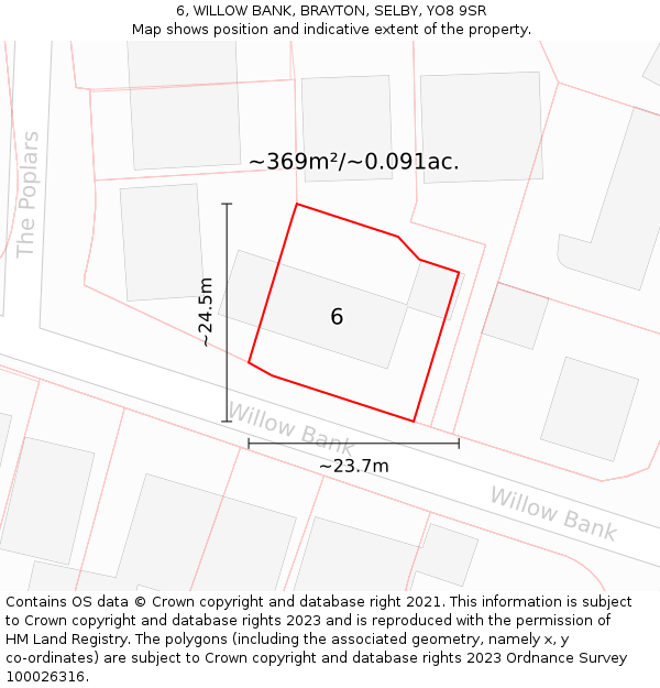 6, WILLOW BANK, BRAYTON, SELBY, YO8 9SR: Plot and title map