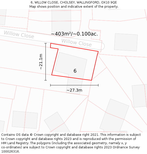 6, WILLOW CLOSE, CHOLSEY, WALLINGFORD, OX10 9QE: Plot and title map