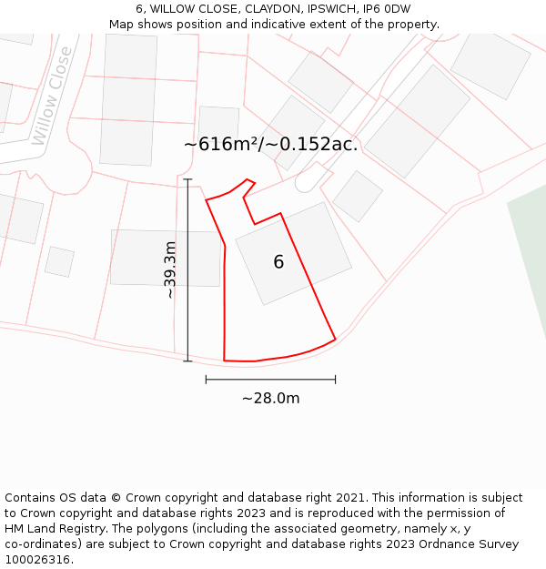 6, WILLOW CLOSE, CLAYDON, IPSWICH, IP6 0DW: Plot and title map
