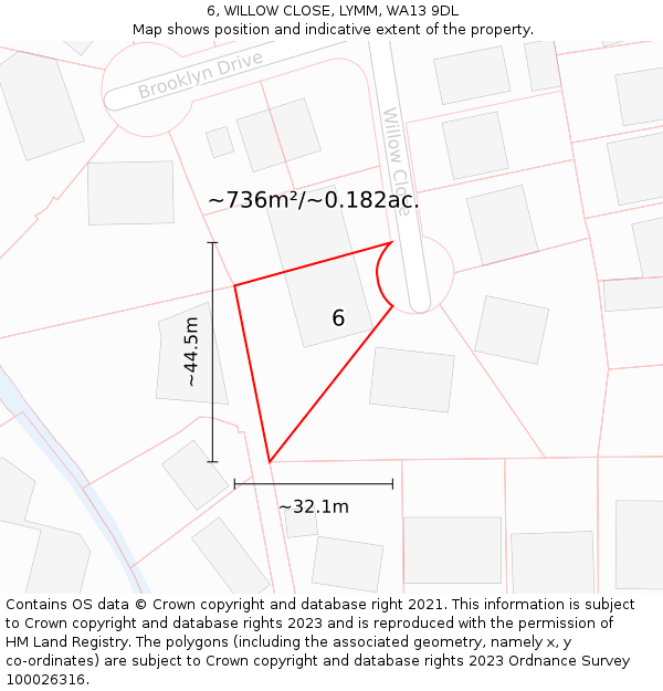 6, WILLOW CLOSE, LYMM, WA13 9DL: Plot and title map