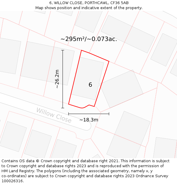 6, WILLOW CLOSE, PORTHCAWL, CF36 5AB: Plot and title map