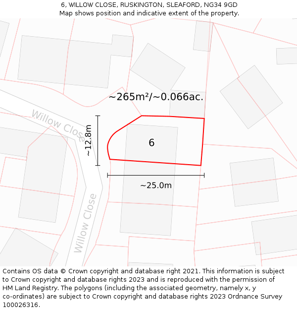 6, WILLOW CLOSE, RUSKINGTON, SLEAFORD, NG34 9GD: Plot and title map