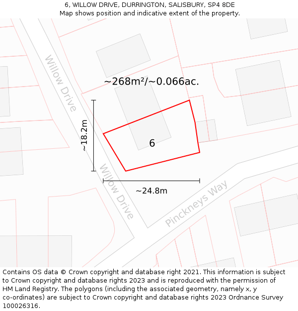 6, WILLOW DRIVE, DURRINGTON, SALISBURY, SP4 8DE: Plot and title map