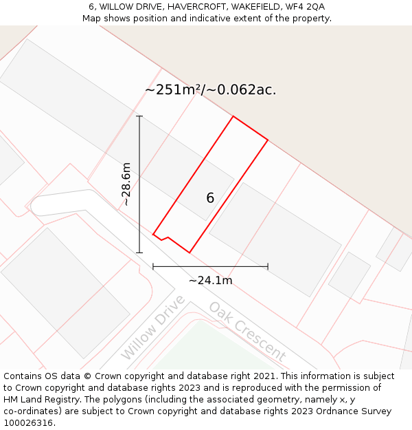 6, WILLOW DRIVE, HAVERCROFT, WAKEFIELD, WF4 2QA: Plot and title map