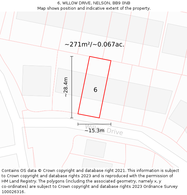 6, WILLOW DRIVE, NELSON, BB9 0NB: Plot and title map