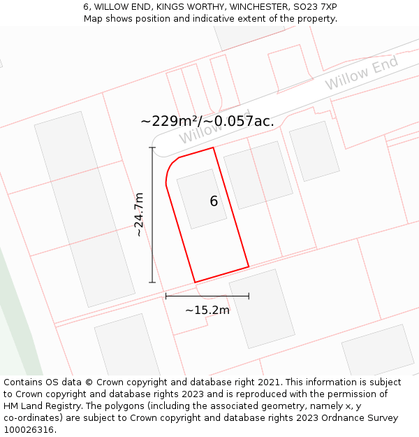 6, WILLOW END, KINGS WORTHY, WINCHESTER, SO23 7XP: Plot and title map