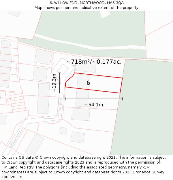 6, WILLOW END, NORTHWOOD, HA6 3QA: Plot and title map