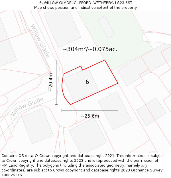6, WILLOW GLADE, CLIFFORD, WETHERBY, LS23 6ST: Plot and title map