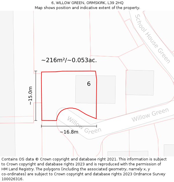 6, WILLOW GREEN, ORMSKIRK, L39 2HQ: Plot and title map