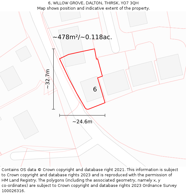 6, WILLOW GROVE, DALTON, THIRSK, YO7 3QH: Plot and title map