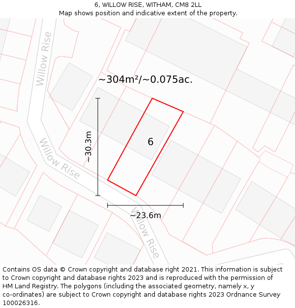6, WILLOW RISE, WITHAM, CM8 2LL: Plot and title map