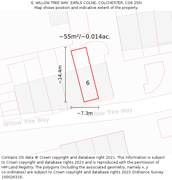 6, WILLOW TREE WAY, EARLS COLNE, COLCHESTER, CO6 2SN: Plot and title map