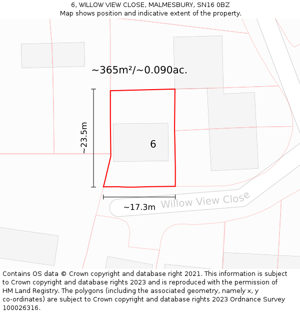 6, WILLOW VIEW CLOSE, MALMESBURY, SN16 0BZ: Plot and title map