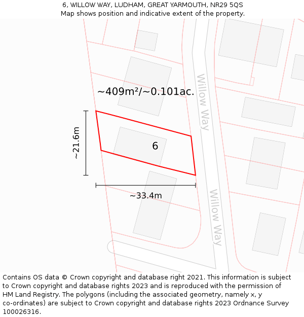 6, WILLOW WAY, LUDHAM, GREAT YARMOUTH, NR29 5QS: Plot and title map