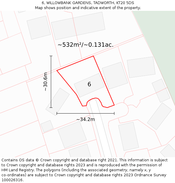 6, WILLOWBANK GARDENS, TADWORTH, KT20 5DS: Plot and title map