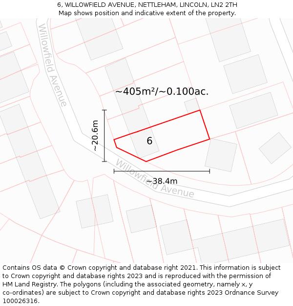 6, WILLOWFIELD AVENUE, NETTLEHAM, LINCOLN, LN2 2TH: Plot and title map