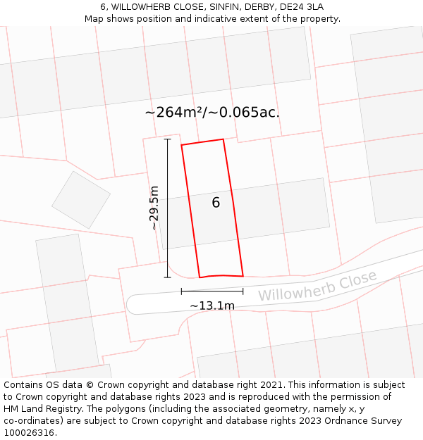 6, WILLOWHERB CLOSE, SINFIN, DERBY, DE24 3LA: Plot and title map