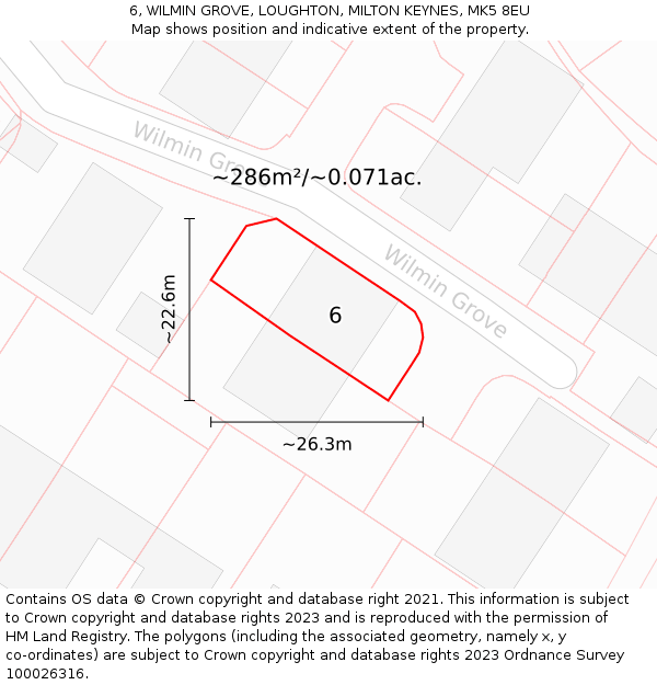 6, WILMIN GROVE, LOUGHTON, MILTON KEYNES, MK5 8EU: Plot and title map