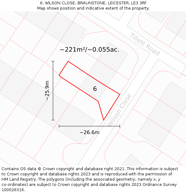 6, WILSON CLOSE, BRAUNSTONE, LEICESTER, LE3 3RF: Plot and title map