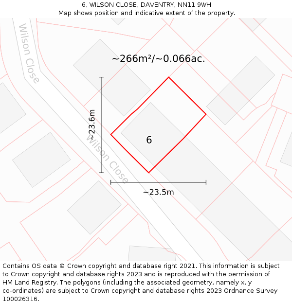6, WILSON CLOSE, DAVENTRY, NN11 9WH: Plot and title map