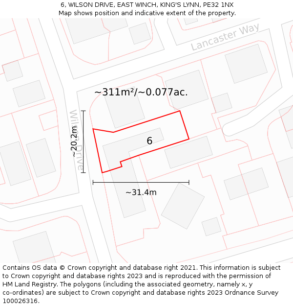 6, WILSON DRIVE, EAST WINCH, KING'S LYNN, PE32 1NX: Plot and title map