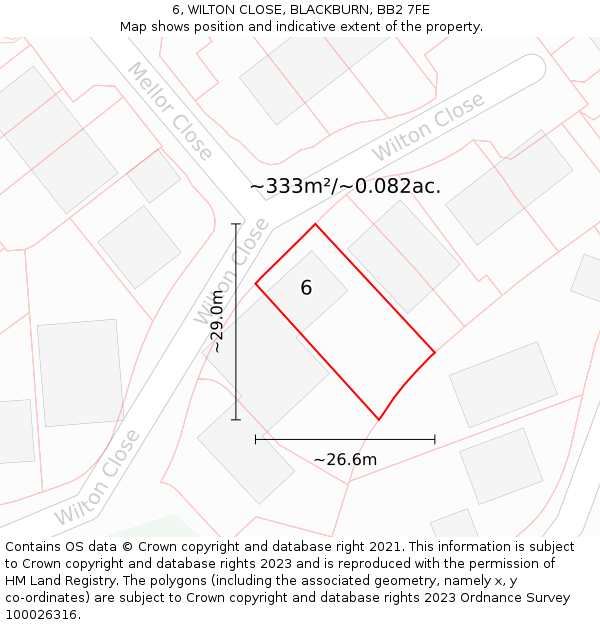 6, WILTON CLOSE, BLACKBURN, BB2 7FE: Plot and title map