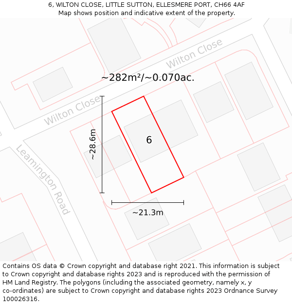 6, WILTON CLOSE, LITTLE SUTTON, ELLESMERE PORT, CH66 4AF: Plot and title map