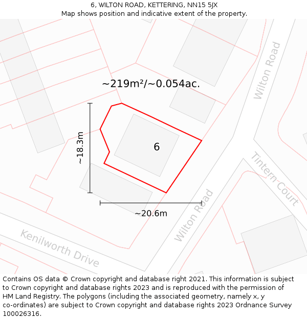 6, WILTON ROAD, KETTERING, NN15 5JX: Plot and title map