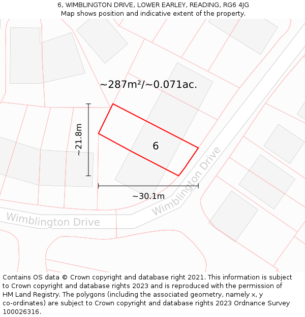 6, WIMBLINGTON DRIVE, LOWER EARLEY, READING, RG6 4JG: Plot and title map
