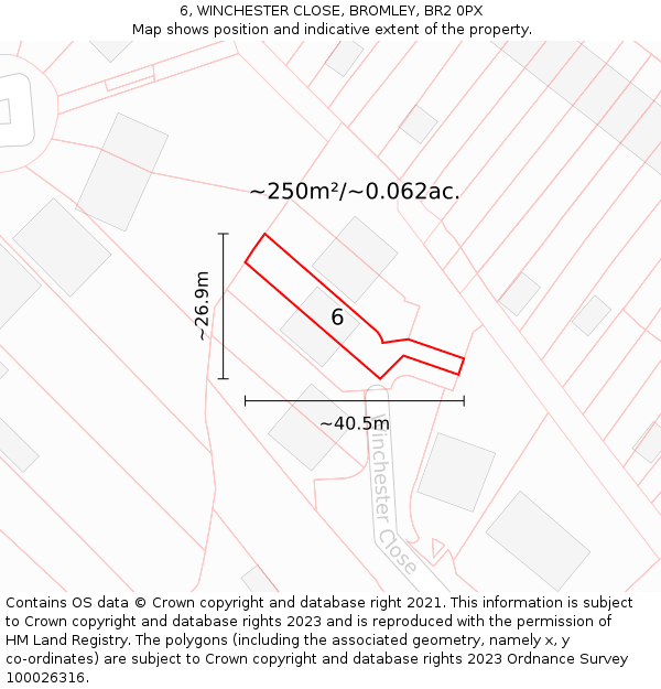 6, WINCHESTER CLOSE, BROMLEY, BR2 0PX: Plot and title map