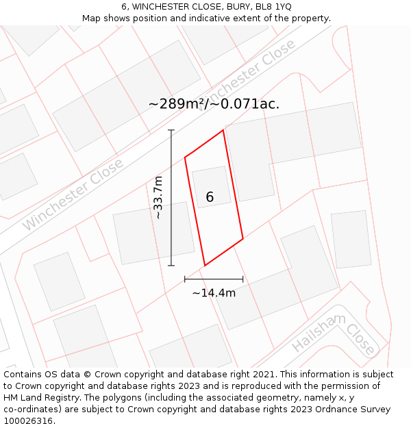 6, WINCHESTER CLOSE, BURY, BL8 1YQ: Plot and title map