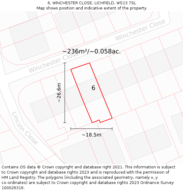 6, WINCHESTER CLOSE, LICHFIELD, WS13 7SL: Plot and title map