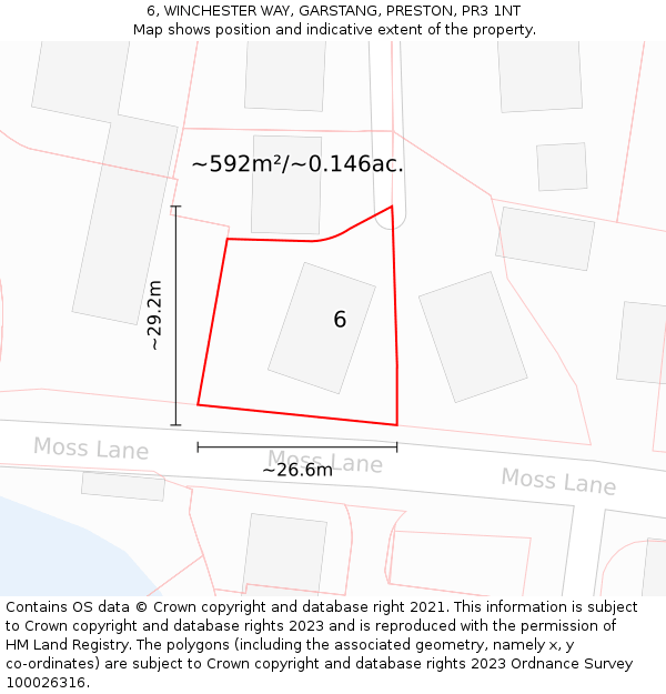 6, WINCHESTER WAY, GARSTANG, PRESTON, PR3 1NT: Plot and title map