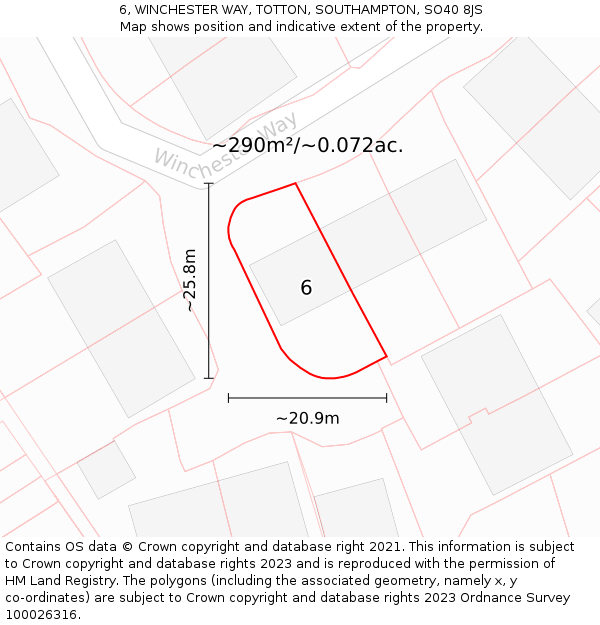6, WINCHESTER WAY, TOTTON, SOUTHAMPTON, SO40 8JS: Plot and title map