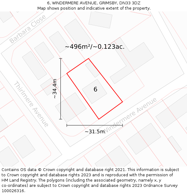 6, WINDERMERE AVENUE, GRIMSBY, DN33 3DZ: Plot and title map
